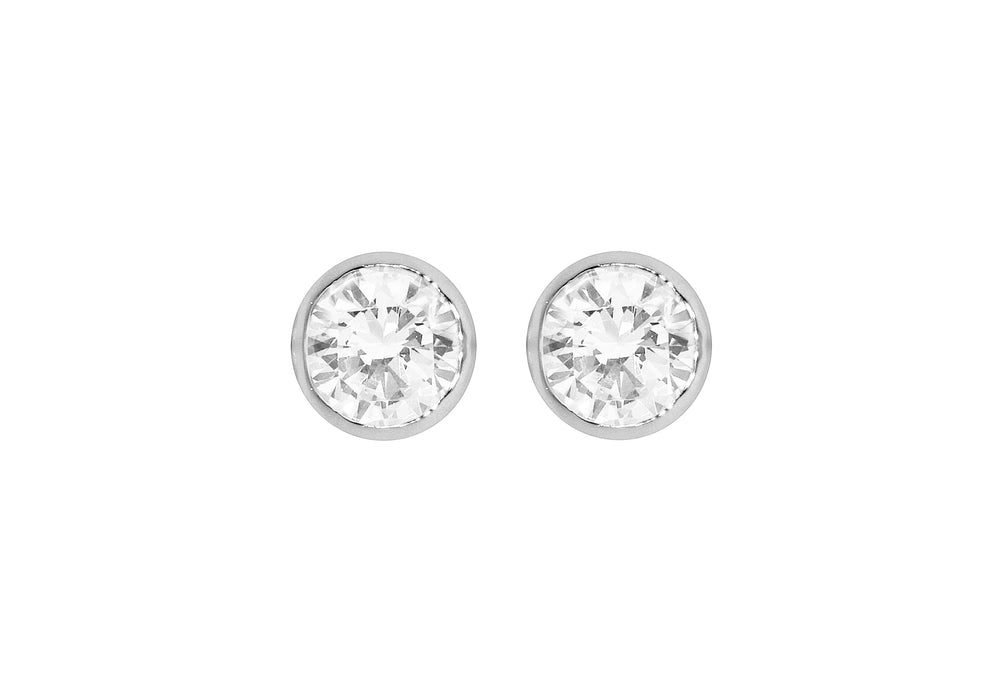 Sterling Silver Round Zirconia  7mm Stud Earrings