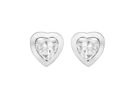 Sterling Silver White Zirconia Heart Stud Earrings 