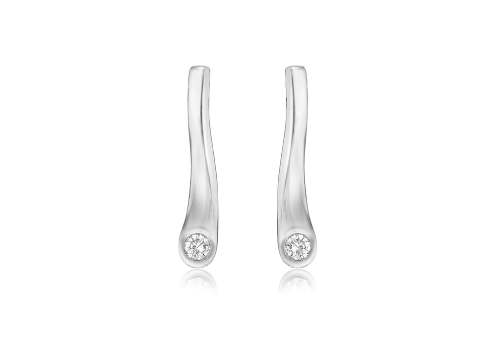 Sterling Silver White Zirconia Twist Horn Stud Earrings 