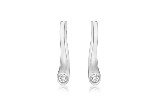 Sterling Silver White Zirconia Twist Horn Stud Earrings 