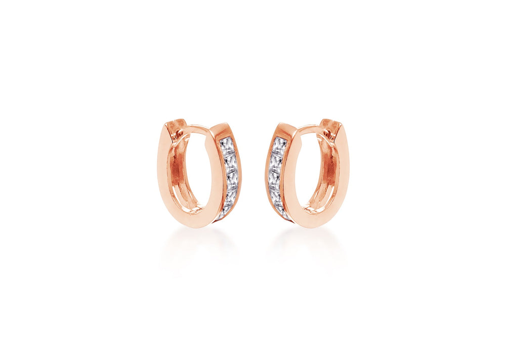 Sterling Silver Rose Gold Plated Zirconia  11mm x 11.9mm Lever Bak Hoop Earrings