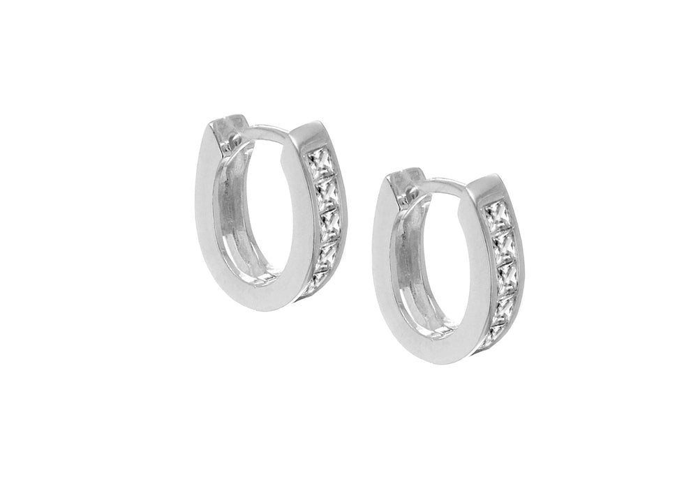 Sterling Silver Zirconia  11mm x 11.9mm Lever Bak Hoop Earrings