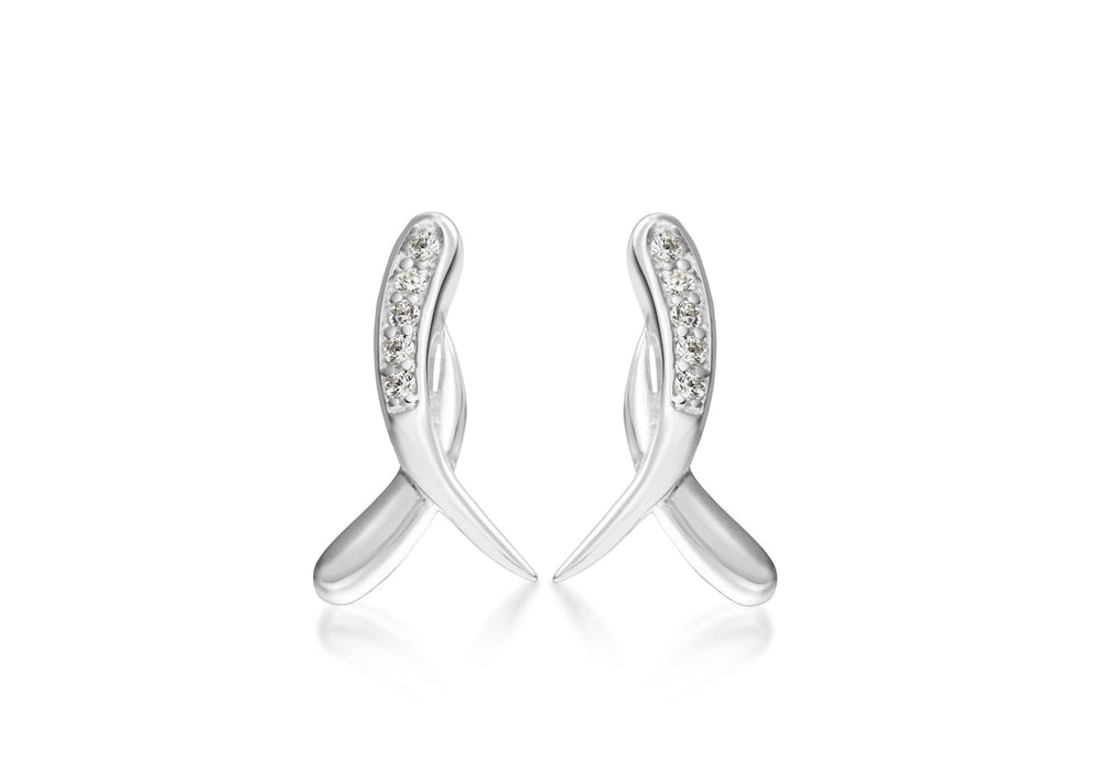 Sterling Silver Zirconia  Set Ribbon Stud Earrings