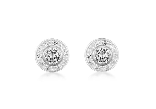 Sterling Silver 10mm Round Zirconia  Cluster Stud Earrings