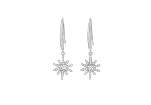 Sterling Silver Rhodium Plated Zirconia  Stone Set Star Drop Earrings