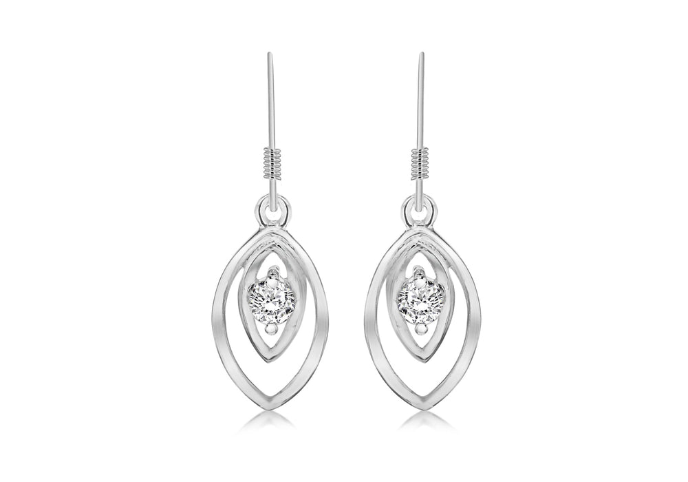 Sterling Silver Zirconia  Double Ellipse Drop Earrings