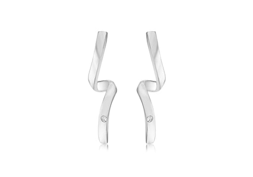 Sterling Silver White Zirconia Twisted Taper Drop Earrings 