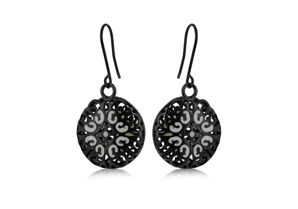 Sterling Silver Black & White Enamel Earrings