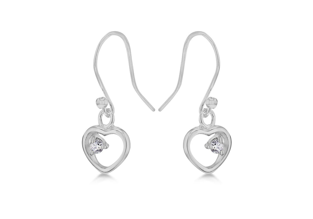 Sterling Silver Open Heart CZ Set Drop Earrings 