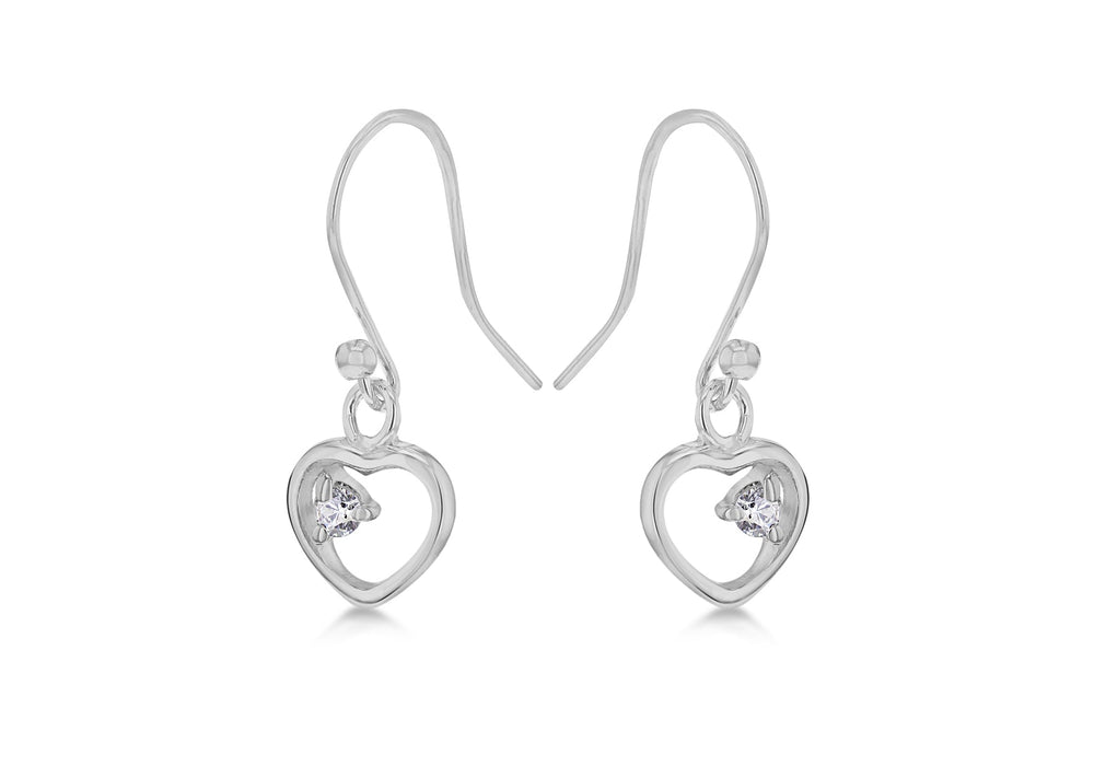 Sterling Silver Open Heart Zirconia  Set Drop Earrings