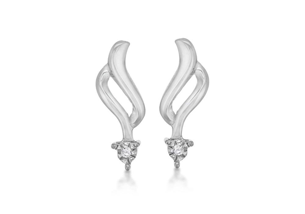 Sterling Silver Rhodium 0.02ct Diamond Claw Set Twist Stud Earrings