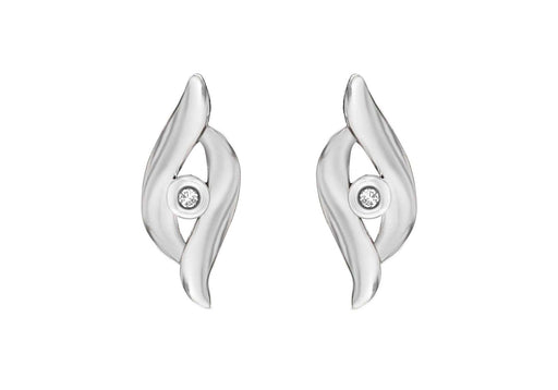 Sterling Silver Rhodium Plated 0.02t Diamond 5mm x 15mm Crossover Stud Earrings