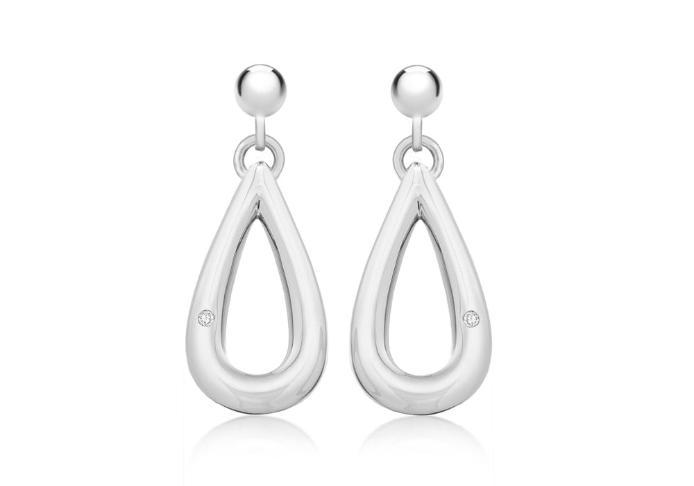 Sterling Silver Rhodium Diamond Teardrop Earrings 