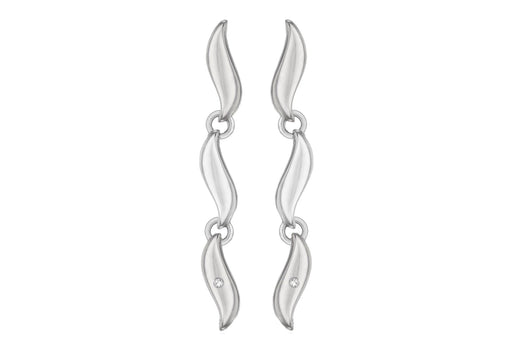 Sterling Silver Rhodium Plated Diamond Wave Link Drop Earrings