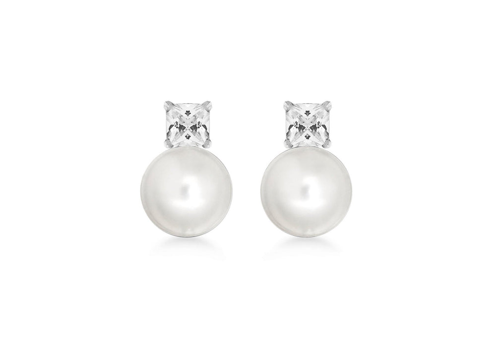 Sterling Silver Freshwater CCultured Pearl and Zirconia Stud Earrings