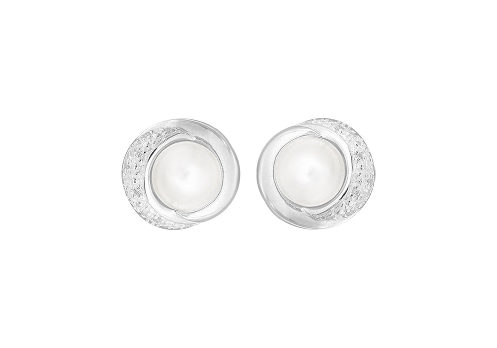 Sterling Silver Pearl and Zirconia  13.6mm x 13mm Stud Earrings