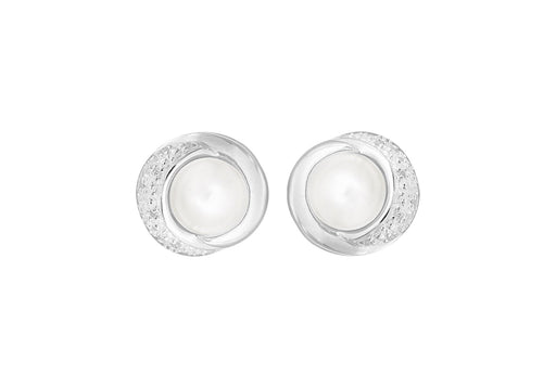 Sterling Silver Pearl and Zirconia  13.6mm x 13mm Stud Earrings