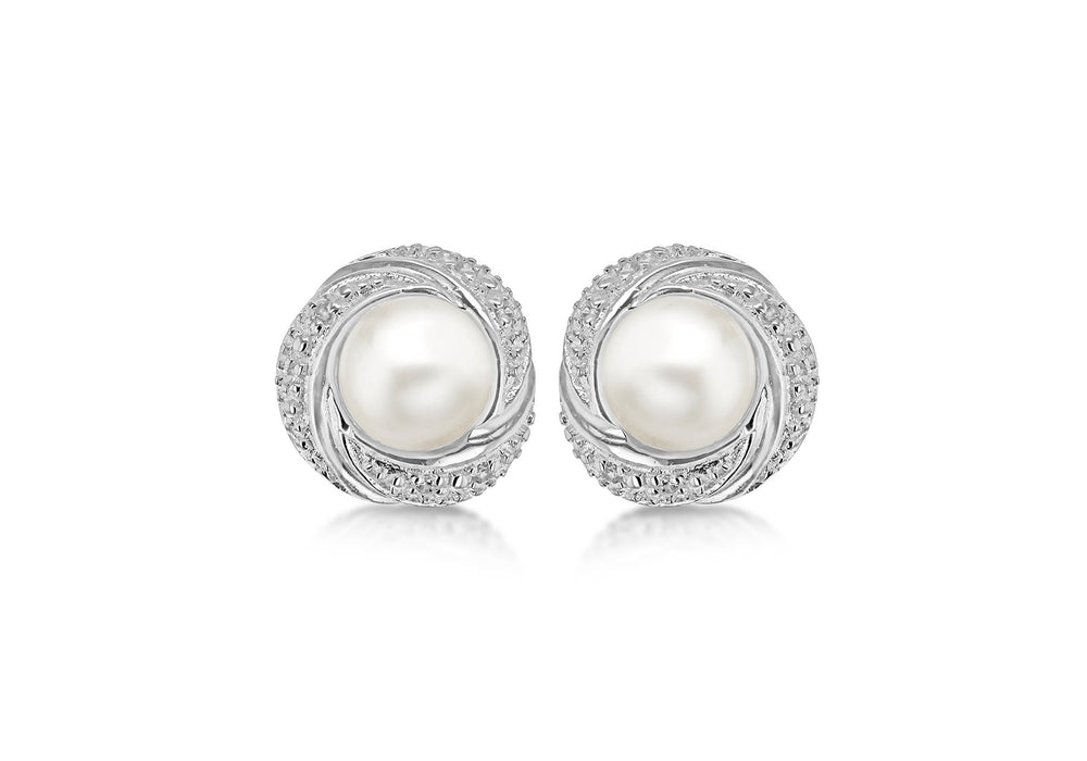 Sterling Silver Pearl and White Stone Set Cross Over Stud Earrings 