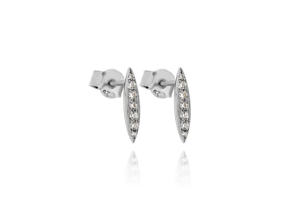 Sterling Silver Zirconia  Elliptic Stud Earrings