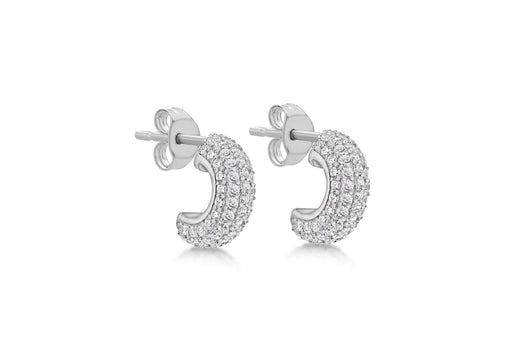 Sterling Silver White Zirconia  Stone Set Half Huggy Earrings