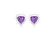 Sterling Silver Rhodium Plated Purple Amethyst Zirconia Heart Stud Earrings 