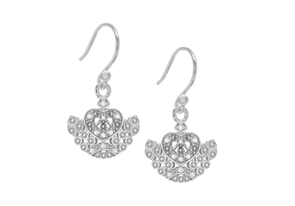 Sterling Silver Zirconia  Heart Design Drop Earrings