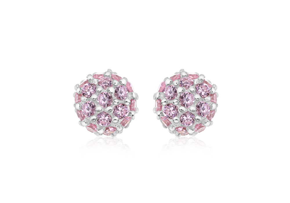 Sterling Silver Pink Zirconia Fireball Stud Earrings