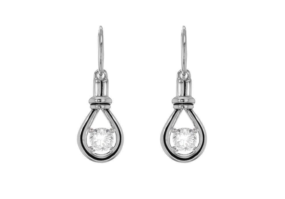 Sterling Silver Rhodium Plated Zirconia  Knot Teardrop Earrings