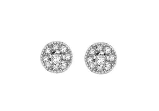 Sterling Silver Rhodium Plated Zirconia  4.5mm Cluster Stud Earrings