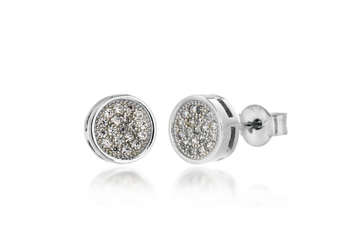 Sterling Silver Rhodium Plated Zirconia Pave Set Round Stud Earrings