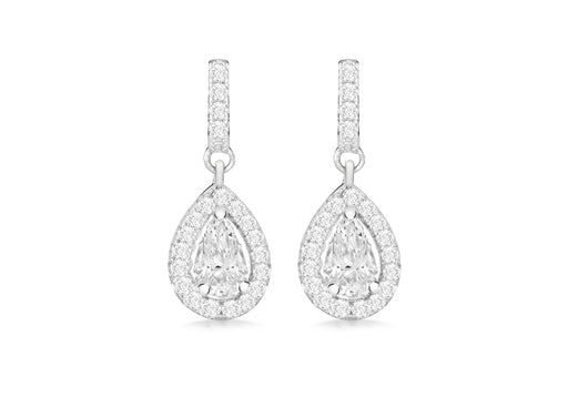 Sterling Silver Rhodium Plated Zirconia Teardrop Earrings