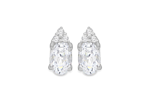 Sterling Silver White Oval Zirconia  Set Earrings