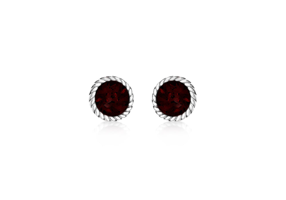 Sterling Silver Deep Red Swarovski Crystal January Birthstone Stud Earrings