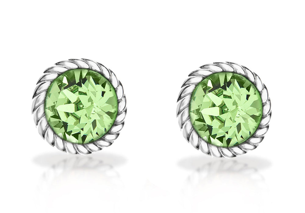 Sterling Silver Light Green Swarovski Crystal August Birthstone Stud Earrings