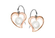 Sterling Silver Rose Gold Plated Pearl and CutoCut Fikle Heart Drop Earrings