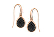 Sterling Silver Rose Gold Plated Pave Set Black Zirconia Teardrop Earrings