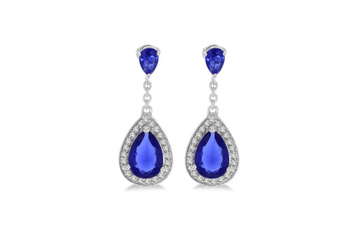 Sterling Silver Blue and White Zirconia  Teardrop Earrings