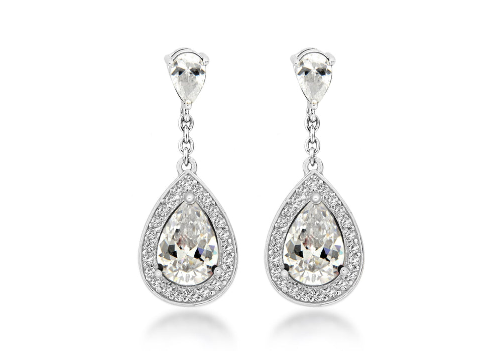 Sterling Silver Zirconia  11mm x 29mm Teardrop Earrings