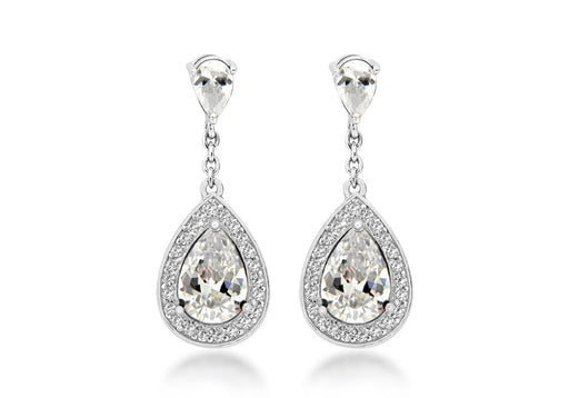 Sterling Silver Zirconia  11mm x 29mm Teardrop Earrings