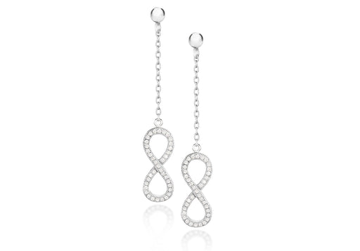 Sterling Silver Rhodium Plated Zirconia  Infinity Drop Earrings