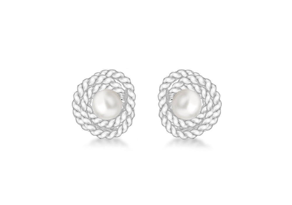 Sterling Silver Freshwater CCultured Pearl Textured Knot Stud Earrings