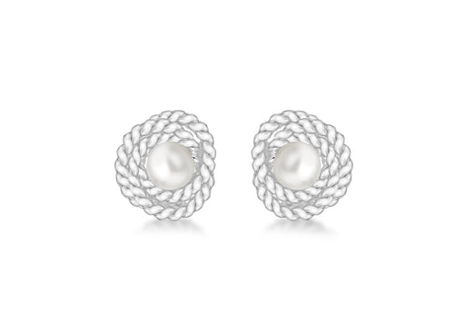 Sterling Silver Freshwater CCultured Pearl Textured Knot Stud Earrings