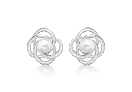 Sterling Silver Freshwater CCultured Pearl Four-Ring Knot Stud Earrings