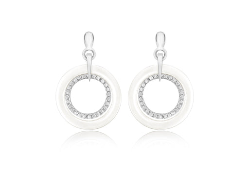 Sterling Silver Rhodium Plated Pave Set Zirconia  and White Ring Earrings