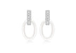 Sterling Silver Rhodium Plated Oval White Ceramic Zirconia  Drop Earrings