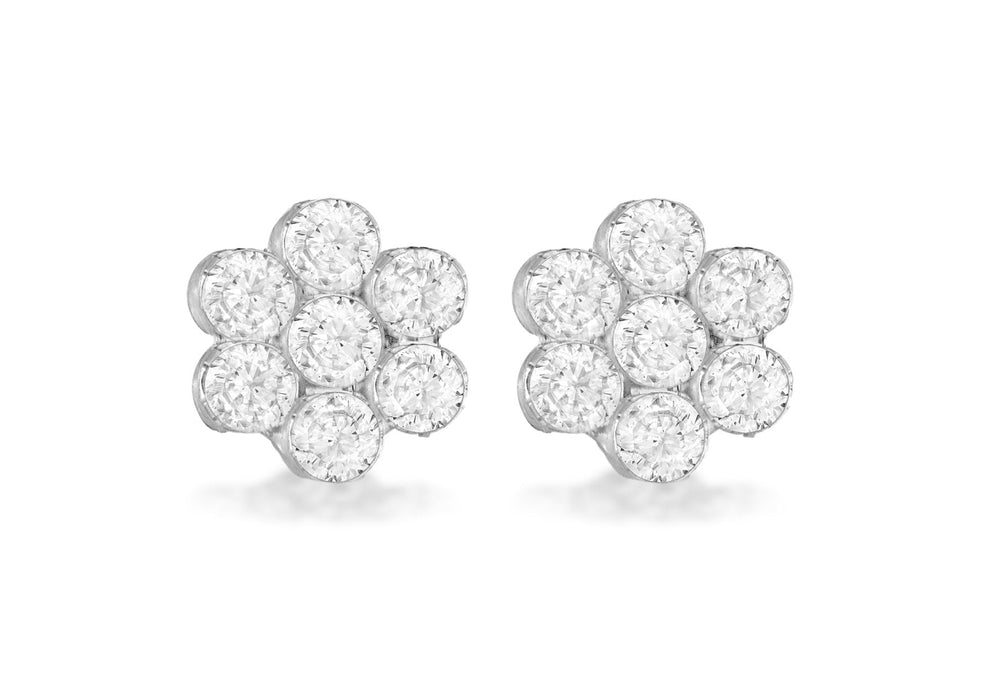 Sterling Silver Rhodium Plated Zirconia  Flower Stud Earrings