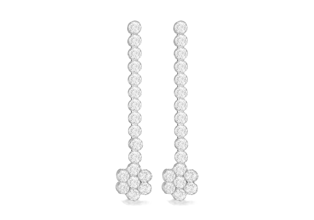 Sterling Silver Rhodium Plated Zirconia  Stone Set Flower Drop Earrings