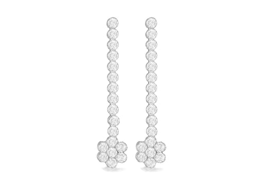 Sterling Silver Rhodium Plated Zirconia  Stone Set Flower Drop Earrings