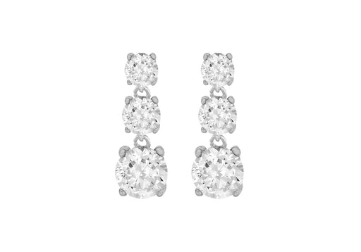 Sterling Silver Rhodium Plated White Triple-Zirconia Drop Earrings