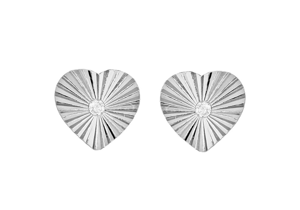 Sterling Silver Small Sunray Diamond Cut CZ Heart Stud Earrings